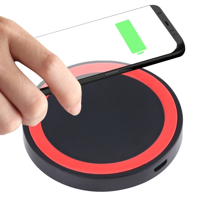 Universal QI Standard Round Wireless Charging Pad (Black + Red) - Wireless Charger by buy2fix | Online Shopping UK | buy2fix