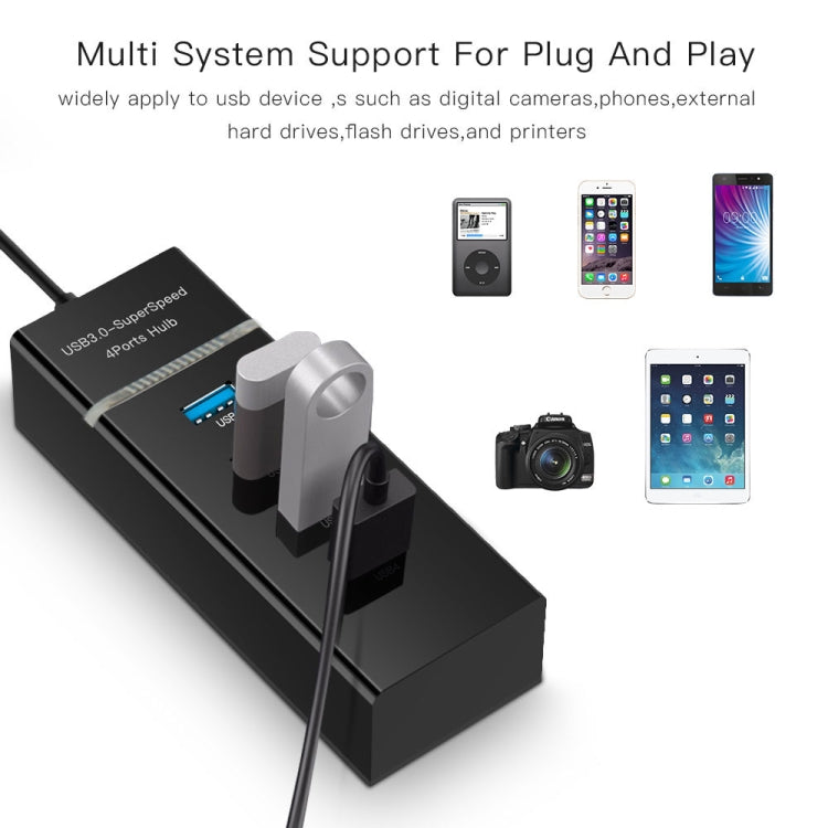 4 Ports USB 3.0 Hub Splitter with LED, Super Speed 5Gbps, BYL-P104(Black) - USB 3.0 HUB by buy2fix | Online Shopping UK | buy2fix