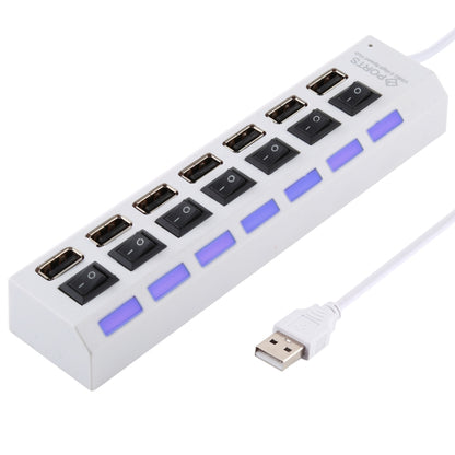 7 Ports USB Hub 2.0 USB Splitter High Speed 480Mbps with ON/OFF Switch / 7 LEDs(White) - USB 2.0 HUB by buy2fix | Online Shopping UK | buy2fix