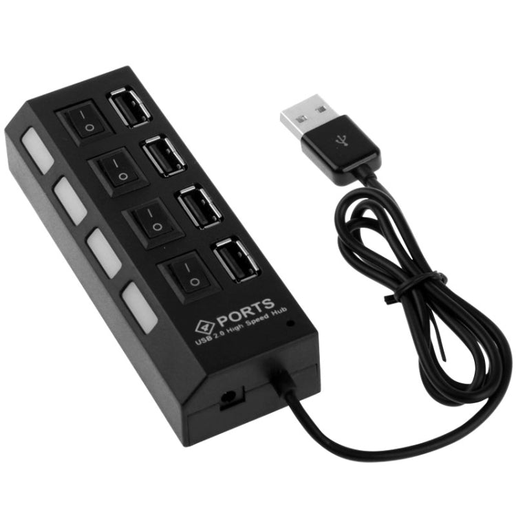 4 Ports USB Hub 2.0 USB Splitter High Speed 480Mbps with ON/OFF Switch, 4 LED(Black) - USB 2.0 HUB by buy2fix | Online Shopping UK | buy2fix