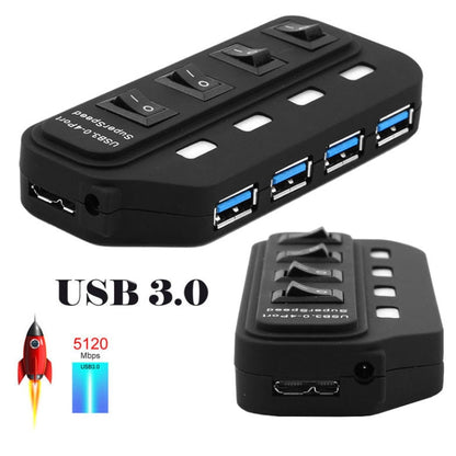 4 Ports USB 3.0 Hub with Individual Switches for each Data Transfer Ports(Black) - USB 3.0 HUB by buy2fix | Online Shopping UK | buy2fix