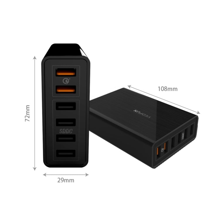 VEDFUN TurboCube D620 Six Ports Quick Charge 3.0 + SDDC Technology USB Charger, EU/US/UK Plug - Apple Accessories by VEDFUN | Online Shopping UK | buy2fix