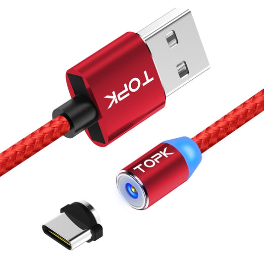 TOPK 2m 2.4A Max USB to USB-C / Type-C Nylon Braided Magnetic Charging Cable with LED Indicator(Red) - Mobile Accessories by TOPK | Online Shopping UK | buy2fix