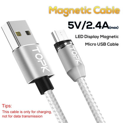 TOPK 1m 2.4A Max USB to Micro USB Nylon Braided Magnetic Charging Cable with LED Indicator(Silver) - Mobile Accessories by TOPK | Online Shopping UK | buy2fix