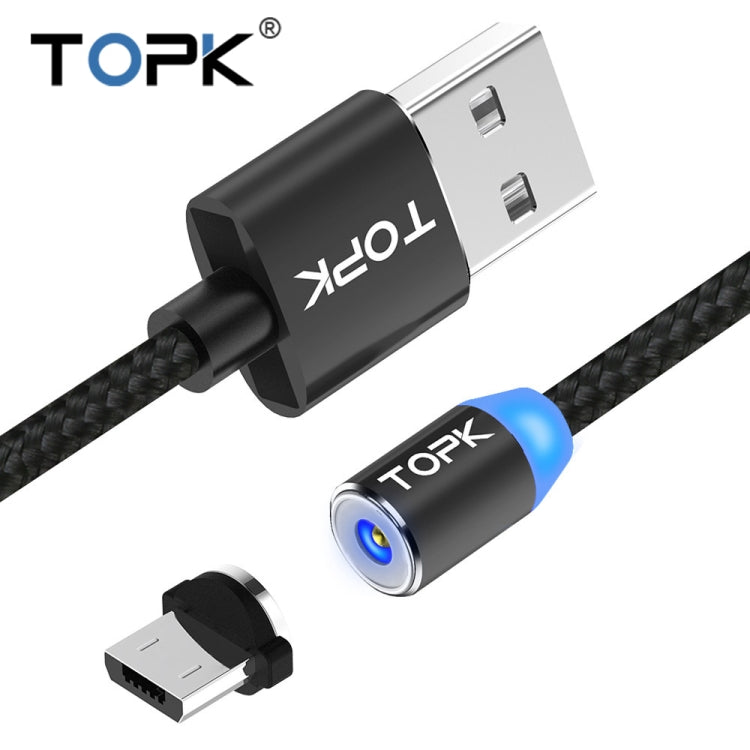 TOPK 2m 2.4A Max USB to Micro USB Nylon Braided Magnetic Charging Cable with LED Indicator(Black) - Mobile Accessories by TOPK | Online Shopping UK | buy2fix