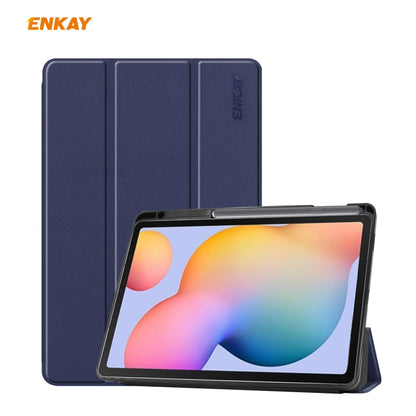 For Samsung Galaxy Tab S6 Lite P610 / P615 / Tab S6 Lite 2022 / P613 / P619 ENKAY Leather Smart Tablet Case with Pen Slot(Dark Blue) - Tab S6 Lite P610 / P615 by ENKAY | Online Shopping UK | buy2fix