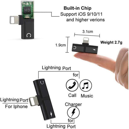 Zs-18182 2 in 1 8 Pin Male to 8 Pin Charging + 8 Pin Audio Female Connector Earphone Adapter, Supports Call & Volume Control(Silver + Black) - Earphone Adapter by buy2fix | Online Shopping UK | buy2fix