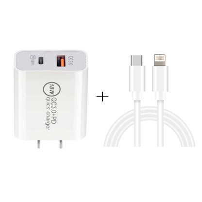 SDC-18W 18W PD 3.0 Type-C / USB-C + QC 3.0 USB Dual Fast Charging Universal Travel Charger with Type-C / USB-C to 8 Pin Fast Charging Data Cable, US Plug - Apple Accessories by buy2fix | Online Shopping UK | buy2fix