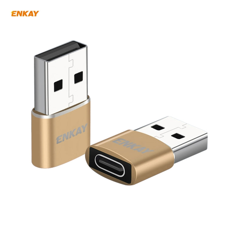 ENKAY ENK-AT105 USB Male to USB-C / Type-C Female Aluminium Alloy Adapter Converter, Support Quick Charging & Data Transmission(Gold) - Type-C Adapter by ENKAY | Online Shopping UK | buy2fix