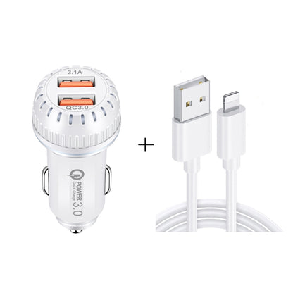 YSY-349 QC3.0 Dual Port USB Car Charger + 3A USB to 8 Pin Data Cable, Length: 1m(White) - In Car by buy2fix | Online Shopping UK | buy2fix