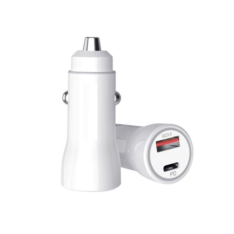 P21 Portable PD 20W + QC3.0 18W Dual Ports Fast Car Charger with USB to Micro USB Cable Kit(White) - Car Charger by buy2fix | Online Shopping UK | buy2fix