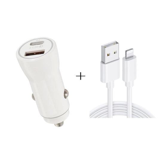 P21 PD 20W USB-C / Type-C + QC3.0 18W USB Fast Car Charger with USB to 8 Pin Data Cable Set(White) - In Car by buy2fix | Online Shopping UK | buy2fix