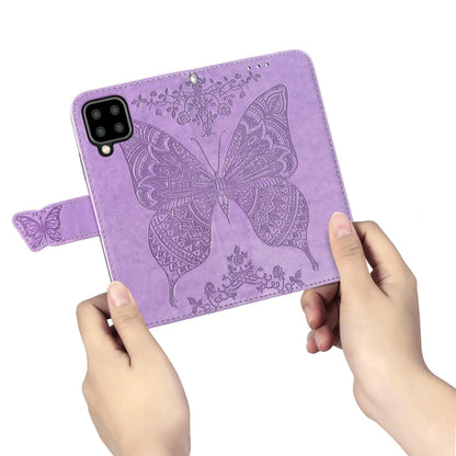 For Samsung Galaxy A22 5G Butterfly Love Flowers Embossed Horizontal Flip Leather Case with Holder & Card Slots & Wallet & Lanyard(Light Purple) - Samsung Accessories by buy2fix | Online Shopping UK | buy2fix