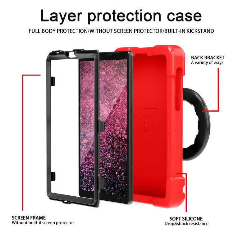 For Galaxy Tab A7 Lite T220/T225 PC + Silicone Shockproof Combination Case with 360 Degree Rotating Holder & Handle(Red+Black) - Tab A7 Lite T220 / T225 by buy2fix | Online Shopping UK | buy2fix