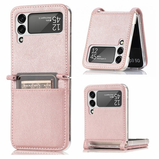 For Samsung Galaxy Z Flip3 5G Litchi Pattern Folding Leather Shockproof Card All-inclusive Case(Pink) - Samsung Accessories by buy2fix | Online Shopping UK | buy2fix