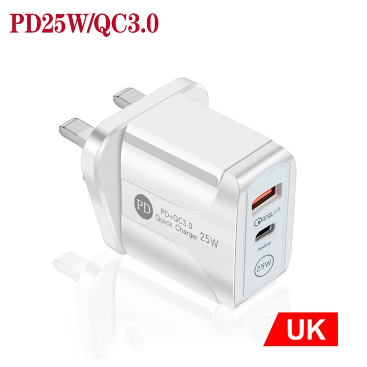 PD25W USB-C / Type-C + QC3.0 USB Dual Ports Fast Charger, UK Plug(White) - USB Charger by buy2fix | Online Shopping UK | buy2fix