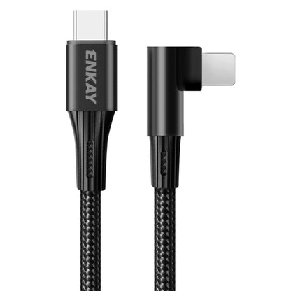 ENKAY PD 20W 3A USB-C / Type-C to 8 Pin Elbow Fast Charging Nylon Braided Data Cable, Length:2m(Black) - Normal Style Cable by ENKAY | Online Shopping UK | buy2fix