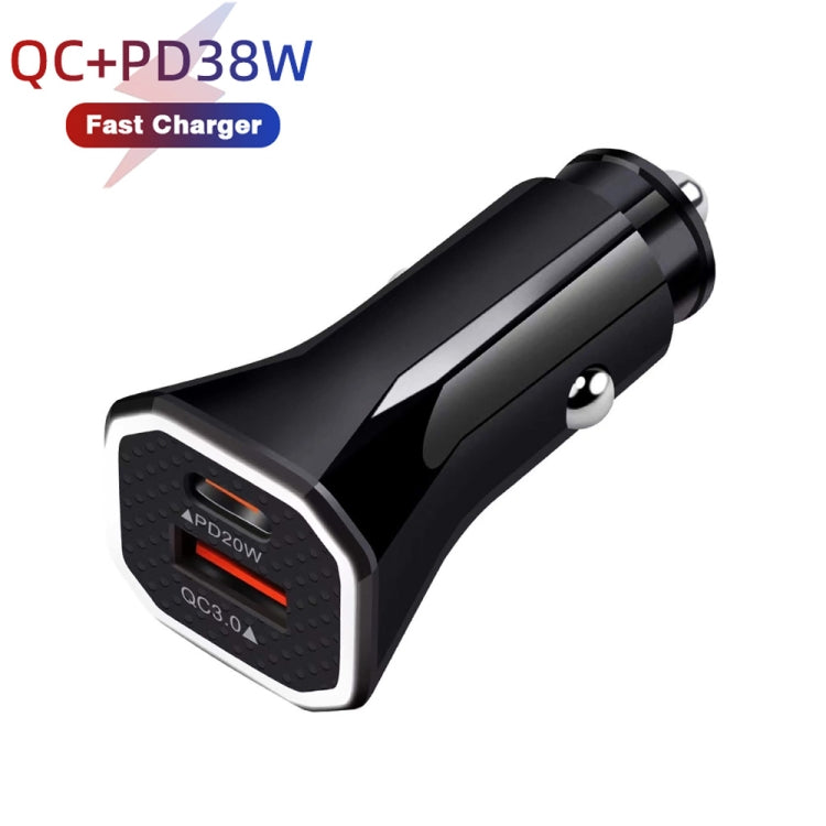 TE-P22 38W PD USB-C / Type-C + QC3. 0 USB Car Charger with 1m USB to Micro USB Data Cable(Black) - Car Charger by buy2fix | Online Shopping UK | buy2fix