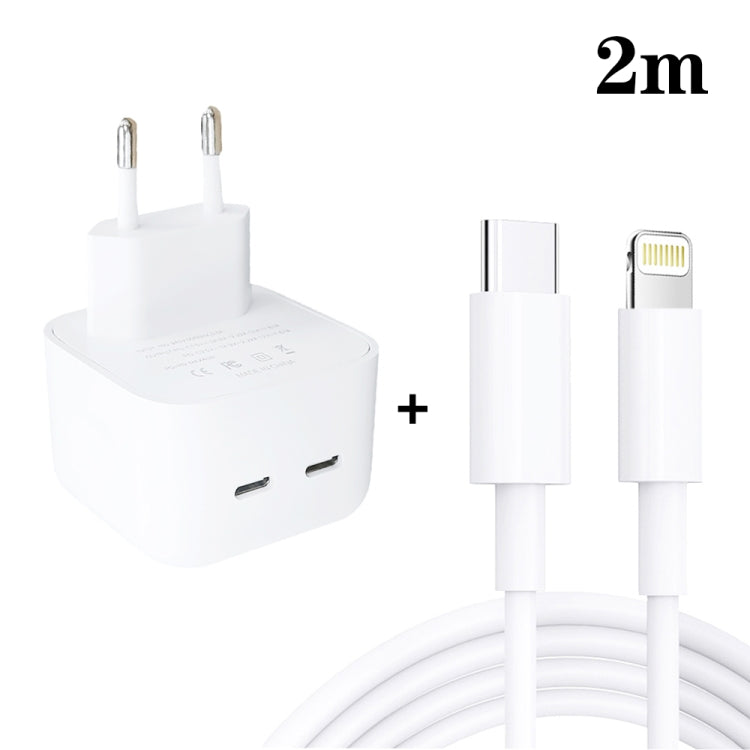 SDC-40W Dual PD USB-C / Type-C Ports Charger with 2m Type-C to 8 Pin Data Cable, EU Plug - Apple Accessories by buy2fix | Online Shopping UK | buy2fix