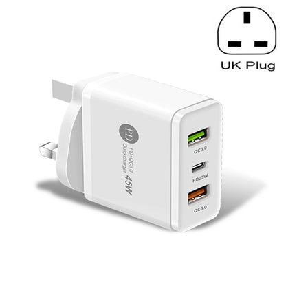 45W PD3.0 + 2 x QC3.0 USB Multi Port Quick Charger, UK Plug(White) - Apple Accessories by buy2fix | Online Shopping UK | buy2fix