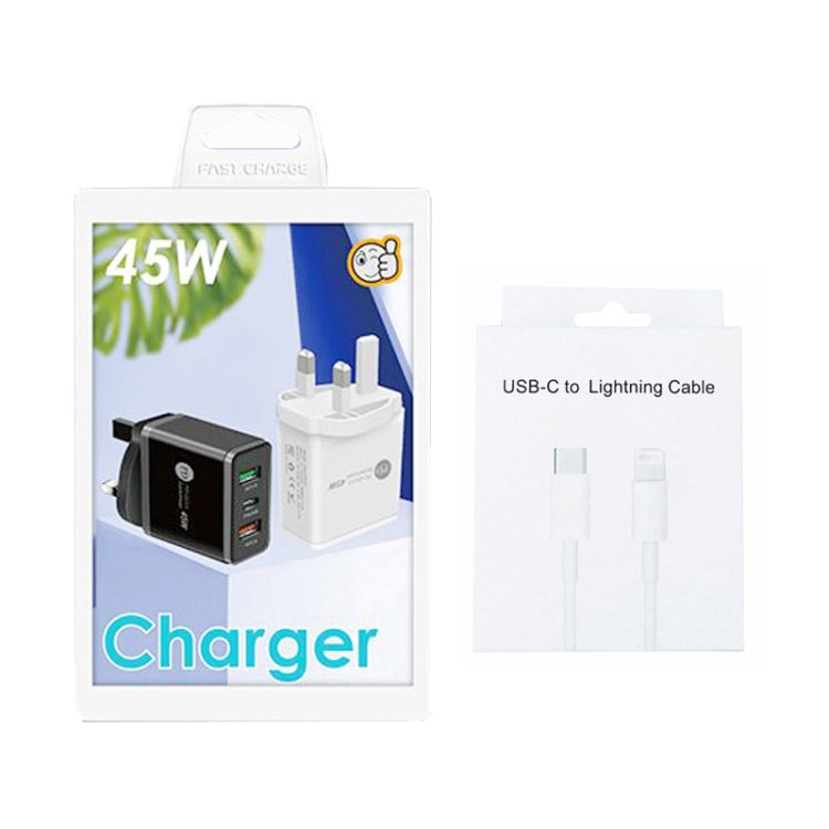 45W PD3.0 + 2 x QC3.0 USB Multi Port Charger with Type-C to 8 Pin Cable, UK Plug(Black) - Apple Accessories by buy2fix | Online Shopping UK | buy2fix