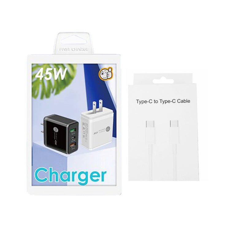 45W PD3.0 + 2 x QC3.0 USB Multi Port Charger with Type-C to Type-C Cable, US Plug(Black) - Mobile Accessories by buy2fix | Online Shopping UK | buy2fix