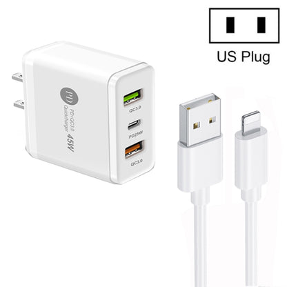 45W PD25W + 2 x QC3.0 USB Multi Port Charger with USB to 8 Pin Cable, US Plug(White) - Apple Accessories by buy2fix | Online Shopping UK | buy2fix