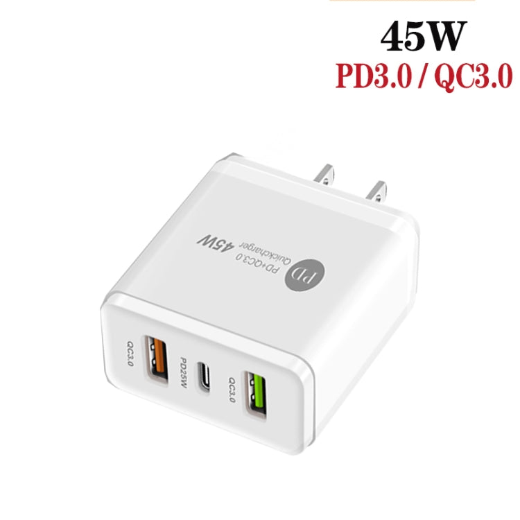 45W PD25W + 2 x QC3.0 USB Multi Port Charger with USB to Type-C Cable, US Plug(White) - Mobile Accessories by buy2fix | Online Shopping UK | buy2fix