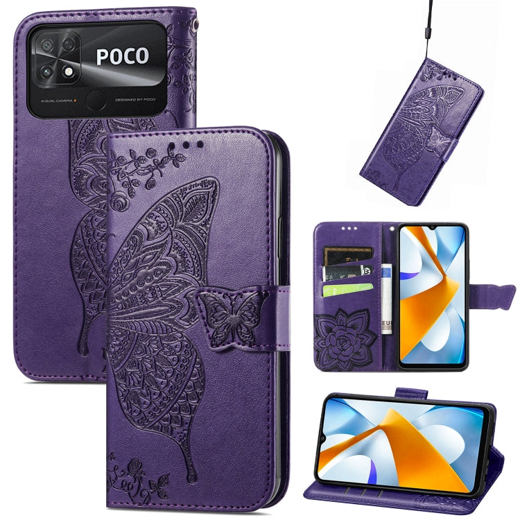 For Xiaomi Poco C40 Butterfly Love Flower Embossed Flip Leather Phone Case(Dark Purple) - Xiaomi Cases by buy2fix | Online Shopping UK | buy2fix