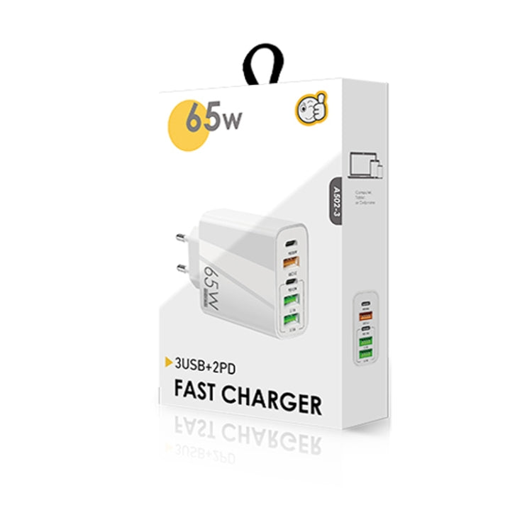 65W Dual PD Type-C + 3 x USB Multi Port Charger with 3A USB to Type-C Data Cable, EU Plug(White) - USB Charger by buy2fix | Online Shopping UK | buy2fix