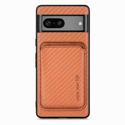 For Google Pixel 7 Carbon Fiber Leather Card Magsafe Phone Case(Brown) - Google Cases by buy2fix | Online Shopping UK | buy2fix