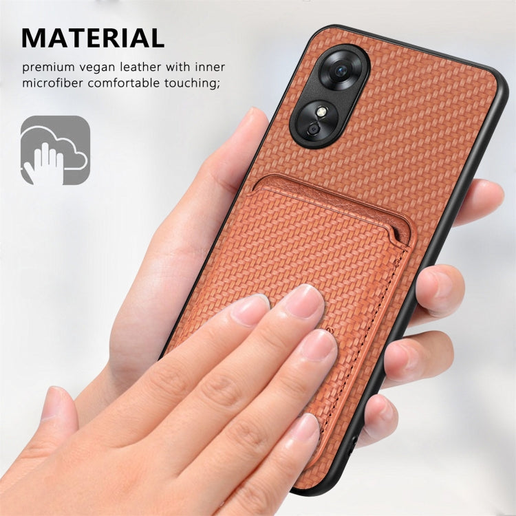 For OPPO A17 Pro Carbon Fiber Leather Card Magsafe Phone Case(Khaki) - OPPO Cases by buy2fix | Online Shopping UK | buy2fix