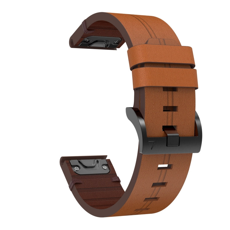 For Garmin Fenix 6X 26mm Leather Steel Buckle Watch Band(Brown) - Watch Bands by buy2fix | Online Shopping UK | buy2fix