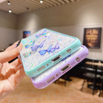 For Samsung Galaxy S22 5G Color Butterfly Glitter Epoxy TPU Phone Case(Green) - Galaxy S22 5G Cases by buy2fix | Online Shopping UK | buy2fix