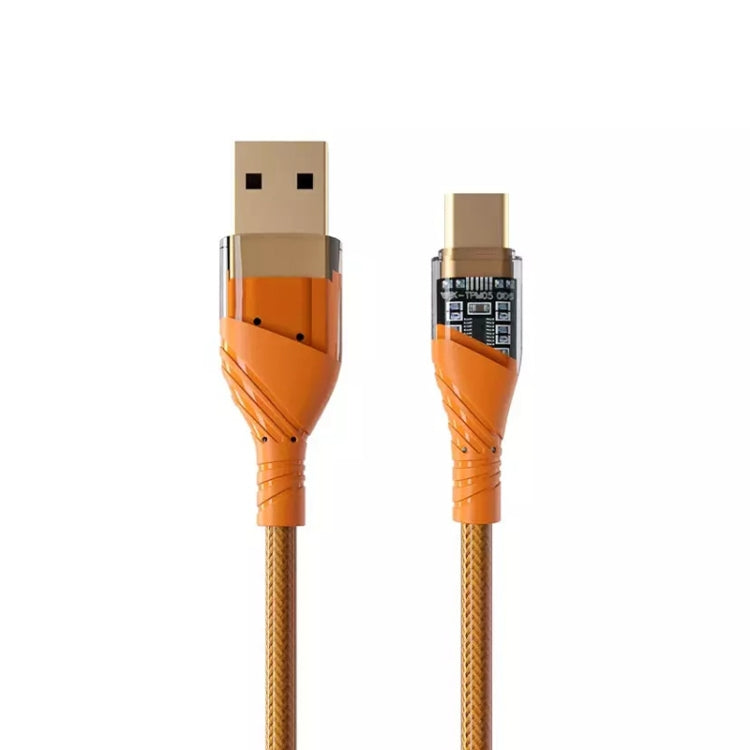 4A USB to Type-C Transparent Fast Charging Data Cable, Length: 1m(Orange) -  by buy2fix | Online Shopping UK | buy2fix