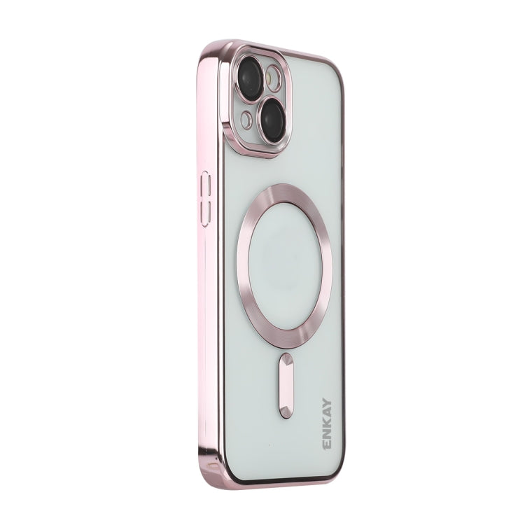 For iPhone 13 ENKAY Electroplated MagSafe Shockproof TPU Phone Case with Lens Film(Pink) - iPhone 13 Cases by ENKAY | Online Shopping UK | buy2fix