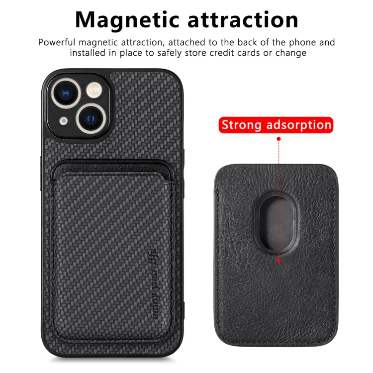 For iPhone 13 mini Carbon Fiber Leather Card Magsafe Magnetic Phone Case(Black) - iPhone 13 mini Cases by buy2fix | Online Shopping UK | buy2fix