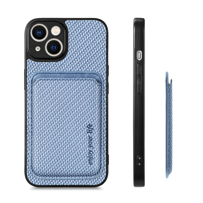 For iPhone 13 mini Carbon Fiber Leather Card Magsafe Magnetic Phone Case(Blue) - iPhone 13 mini Cases by buy2fix | Online Shopping UK | buy2fix