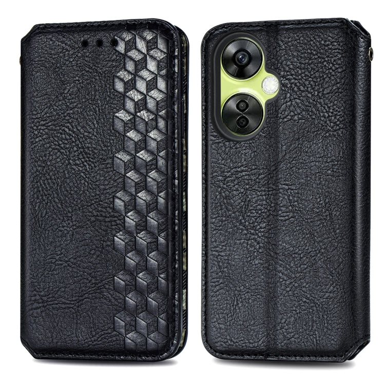 For OnePlus Nord CE 3 Lite Cubic Grid Pressed Magnetic Leather Phone Case(Black) - OnePlus Cases by buy2fix | Online Shopping UK | buy2fix