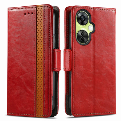 For OnePlus Nord CE 3 Lite CaseNeo Splicing Dual Magnetic Buckle Leather Phone Case(Red) - OnePlus Cases by buy2fix | Online Shopping UK | buy2fix