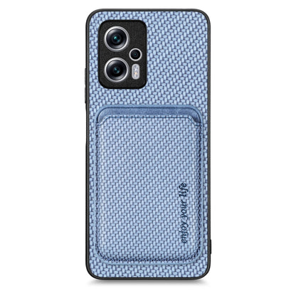 For Redmi Note 11T Pro 5G Carbon Fiber Leather Card Magsafe Phone Case(Blue) - Xiaomi Cases by buy2fix | Online Shopping UK | buy2fix