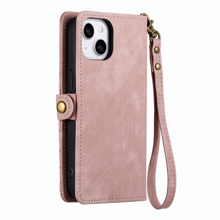 For iPhone 14 Geometric Zipper Wallet Side Buckle Leather Phone Case(Pink) - iPhone 14 Cases by buy2fix | Online Shopping UK | buy2fix