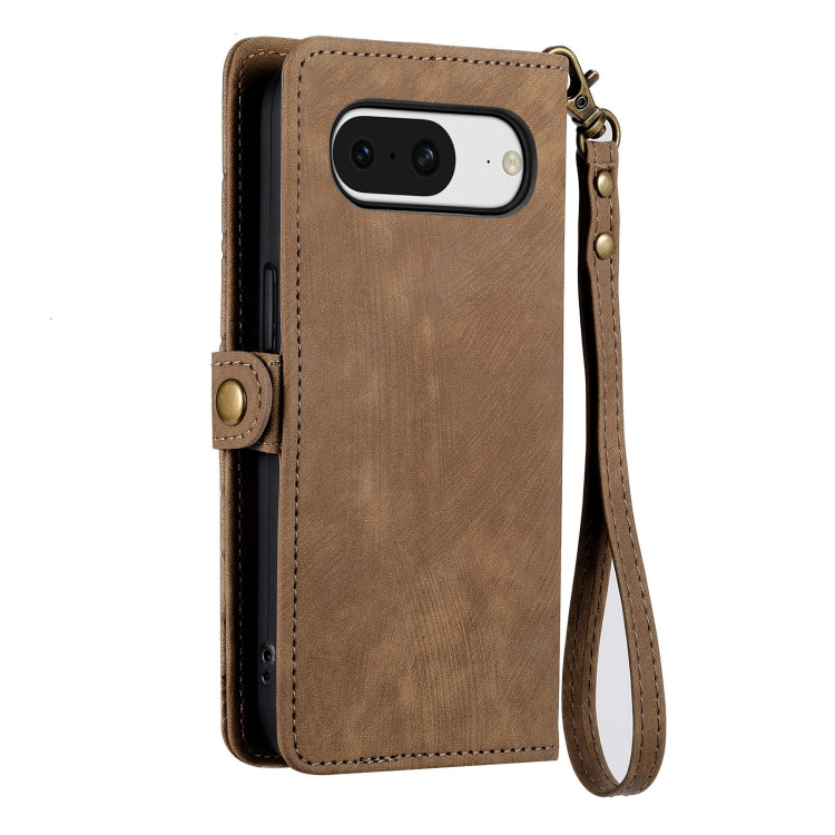 For Google Pixel 8 Geometric Zipper Wallet Side Buckle Leather Phone Case(Brown) - Google Cases by buy2fix | Online Shopping UK | buy2fix