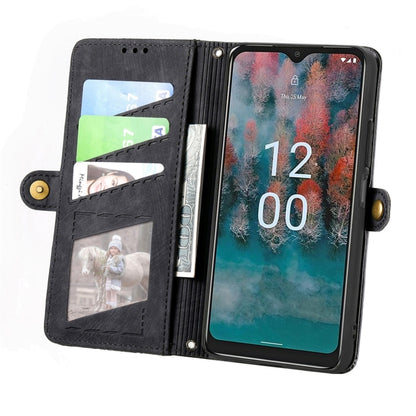 For Nokia C12 Geometric Zipper Wallet Side Buckle Leather Phone Case(Black) - Nokia Cases by buy2fix | Online Shopping UK | buy2fix