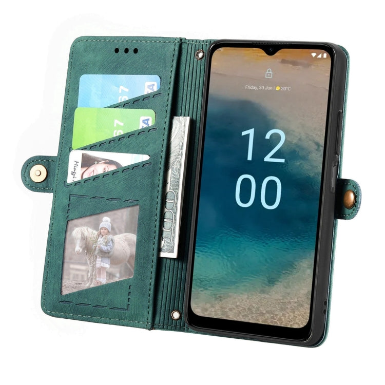 For Nokia G22 Geometric Zipper Wallet Side Buckle Leather Phone Case(Green) - Nokia Cases by buy2fix | Online Shopping UK | buy2fix