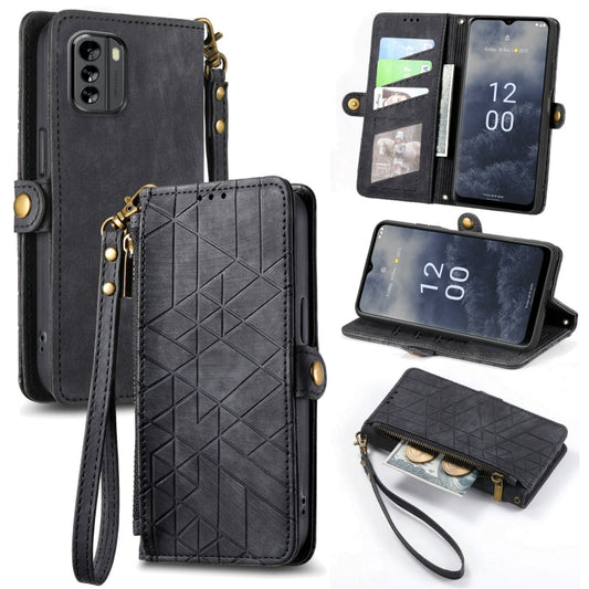 For Nokia G60 5G Geometric Zipper Wallet Side Buckle Leather Phone Case(Black) - Nokia Cases by buy2fix | Online Shopping UK | buy2fix