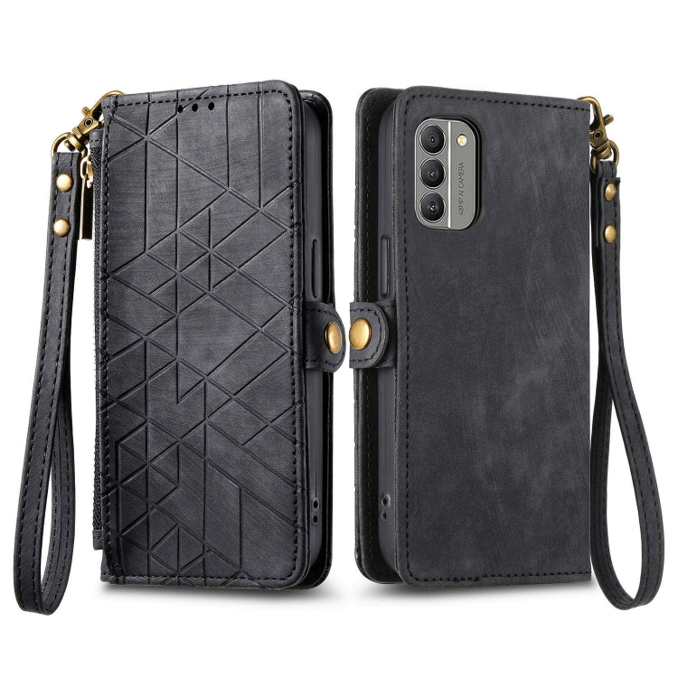 For Nokia X30 5G Geometric Zipper Wallet Side Buckle Leather Phone Case(Black) - Nokia Cases by buy2fix | Online Shopping UK | buy2fix