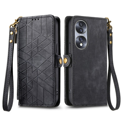 For Honor 90 Lite / X50i Geometric Zipper Wallet Side Buckle Leather Phone Case(Black) - Honor Cases by buy2fix | Online Shopping UK | buy2fix