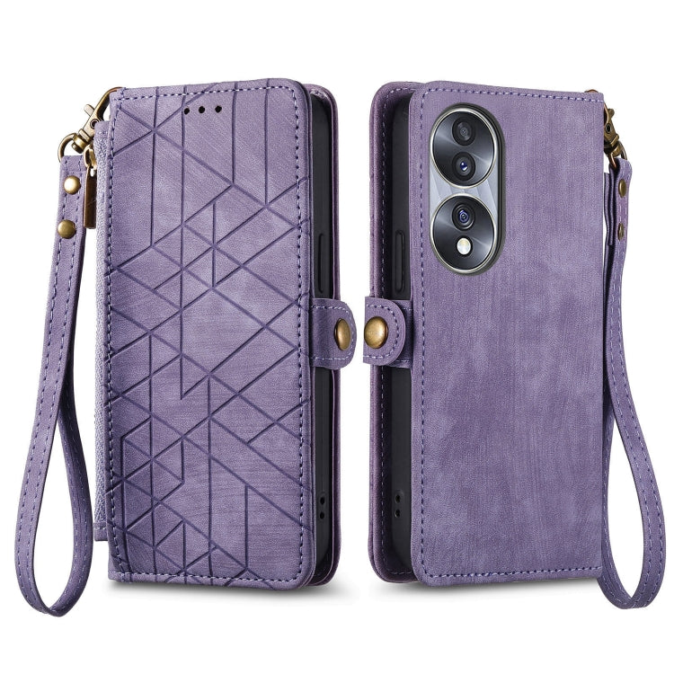 For Honor X40i Geometric Zipper Wallet Side Buckle Leather Phone Case(Purple) - Honor Cases by buy2fix | Online Shopping UK | buy2fix