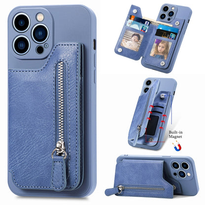 For iPhone 15 Pro Max Zipper Wallet Leather Back Shockproof Phone Case(Blue) - iPhone 15 Pro Max Cases by buy2fix | Online Shopping UK | buy2fix